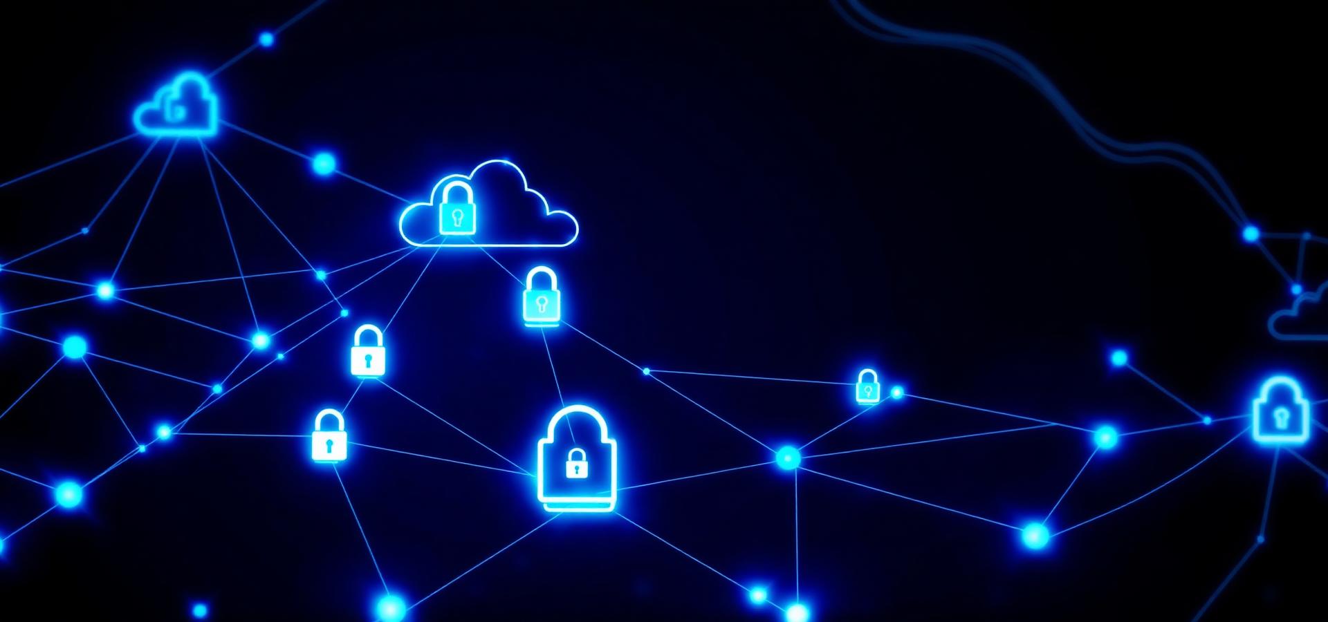 Connected cloud nodes and secure vaults representing cloud architecture